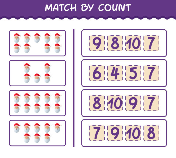 由卡通圣诞老人计数匹配。比赛和计数游戏。学龄前儿童和幼儿的教育游戏图片下载