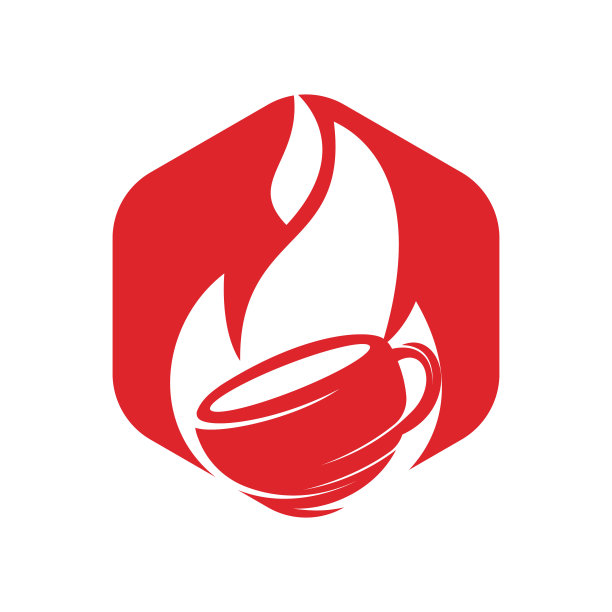 热烤咖啡与火和火焰，标志设计。图片下载