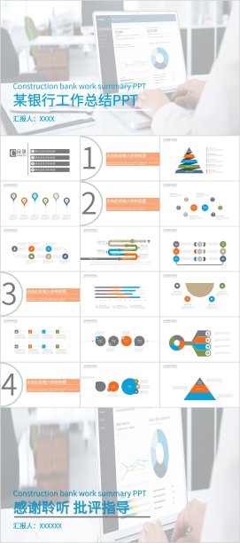 白色简约风某银行工作总结工作汇报PPT模板图片下载