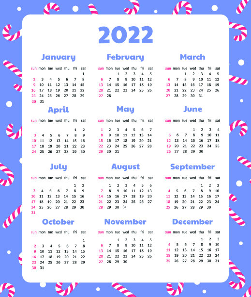 有圣诞节背景的2022年日历。图片下载