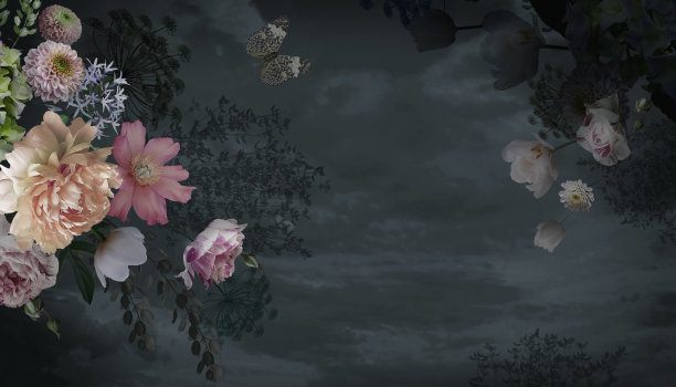 美丽的花园的花。古董花卡。图片下载