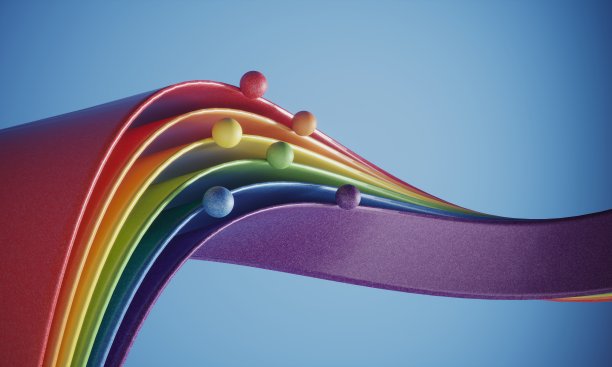 球在多色丝带上移动图片下载