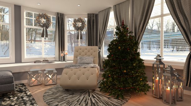 圣诞客厅3D插图图片下载