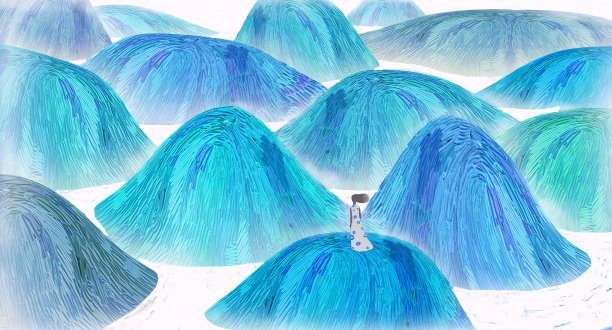 女人在幻想自然景观。超现实的概念绘画，梦想希望孤独的概念艺术。图片下载