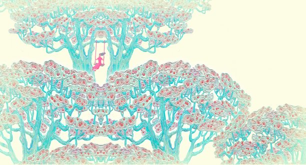 女人在幻想自然景观。超现实的概念绘画，想象梦想希望孤独的概念艺术。图片下载