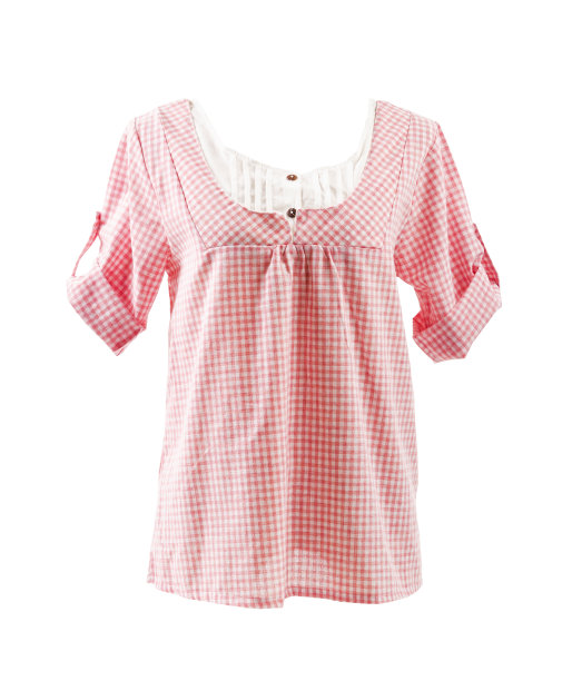 美丽的粉红色格子衬衫女人孤立在白色的背景图片下载