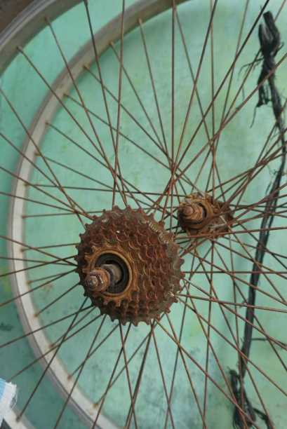 生锈的自行车链轮图片下载