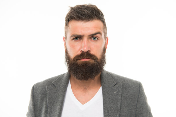大胡子和自信。潮人的外表。胡须时尚和理发师概念。男人蓄着时髦的胡须，胡子孤立白色。理发师的技巧是保持胡须。时髦的胡须和胡须护理图片下载