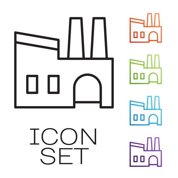 黑色线工厂图标隔离在白色图片下载