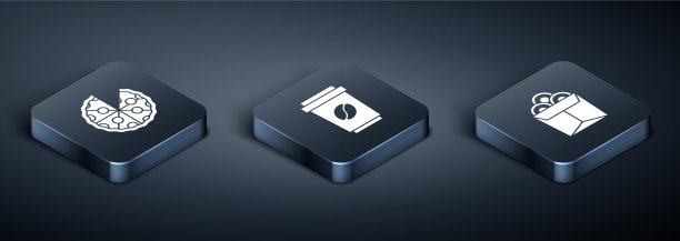 将等距披萨面装在盒子和咖啡杯里图片下载