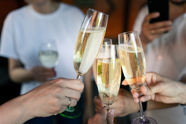 朋友们在聚会上举起香槟图片下载
