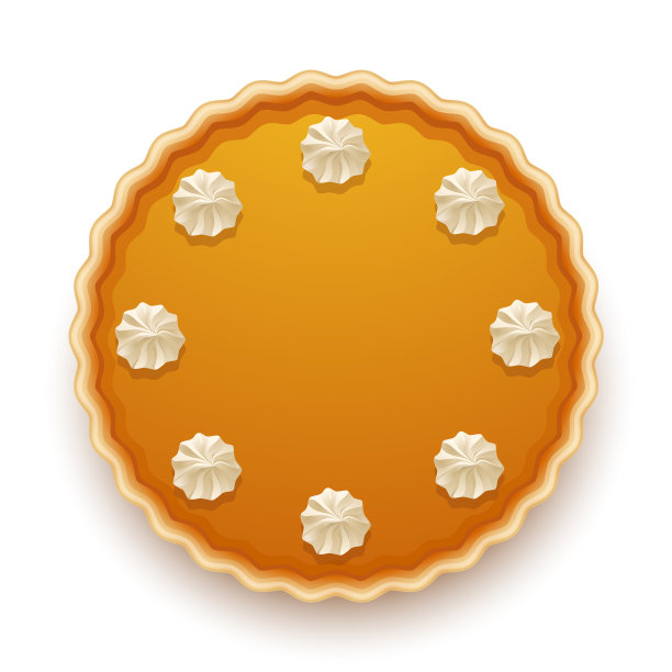 南瓜或胡萝卜秋橙派，上面浇上鲜奶油。顶视图矢量插图，孤立在白色。图片下载