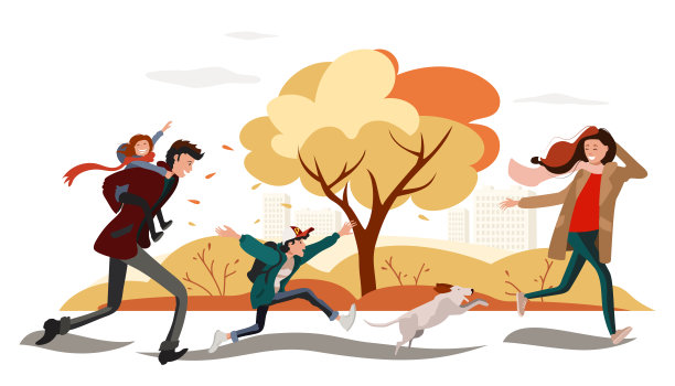 秋天在公园里快乐的一家人图片下载