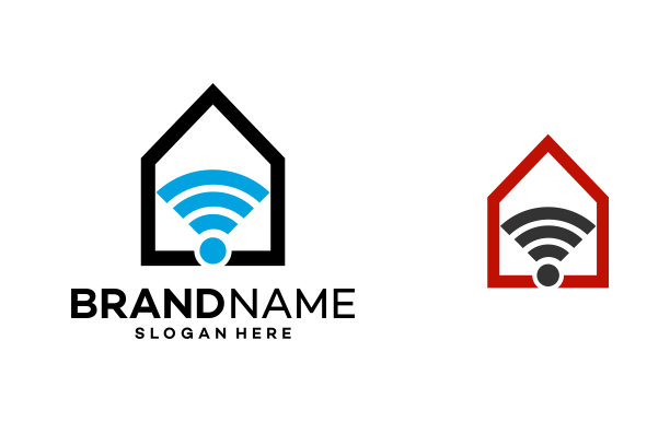 房屋Wifi图标元素：家居Logo设计模板矢量素材图片下载