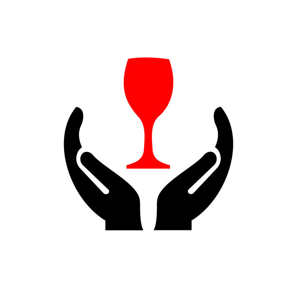 手酒杯logo设计。酒杯标志与手概念向量。手和酒杯标志设计图片下载