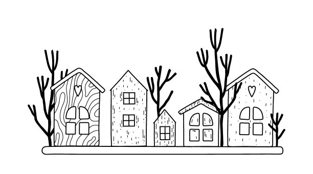 向量插图与小舒适的房子和树枝。秋天的家居装饰。图片下载