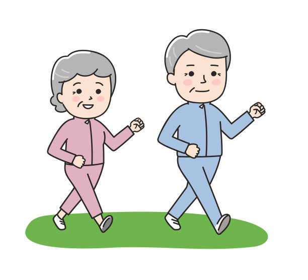 老年夫妇通过散步减肥。图片下载