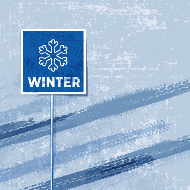 冰轮胎履带。交通标志的旗帜。向量汽车元素。图片下载