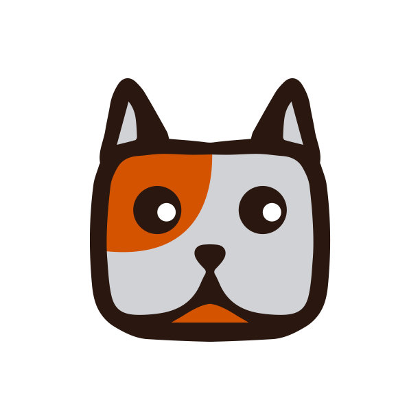 可爱的盒子形状的卡通狗头。图片下载