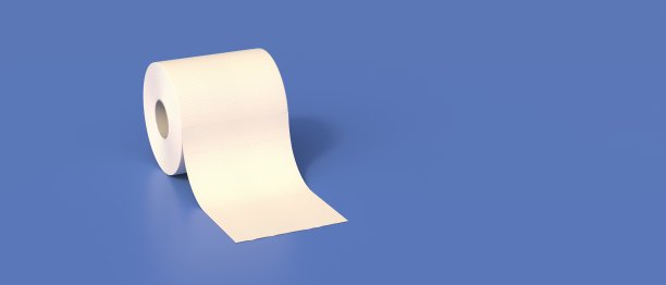 蓝色背景上的卫生纸卷。卫生巾空白，特写细节。三维演示图片下载