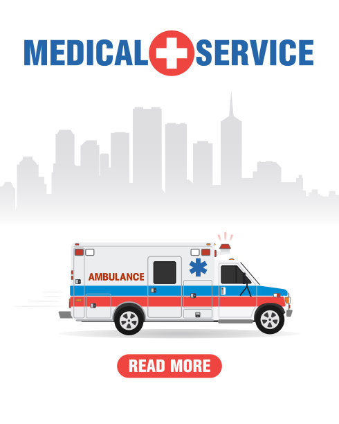 医疗服务概念设计。有救护车的医疗公寓。医学背景图片下载