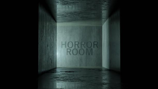 空高细节混凝土垃圾状房间与光条纹和反射。3d渲染图片下载