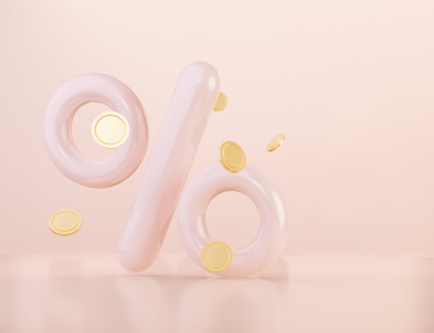 百分号和下落的硬币。三维渲染图片下载