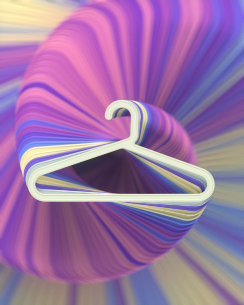 由彩虹色的塑料衣架制成的无尽扭曲的螺旋。三维绘制数字插图图片下载