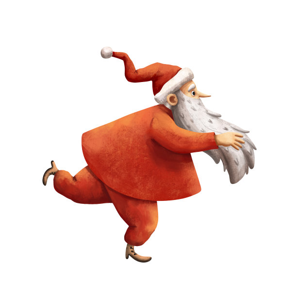 可爱的圣诞老人数字插图。有趣的传统角色。漫画风格的插图。红布大胡子。圣诞贺卡。邀请卡或圣诞版画的艺术。图片下载