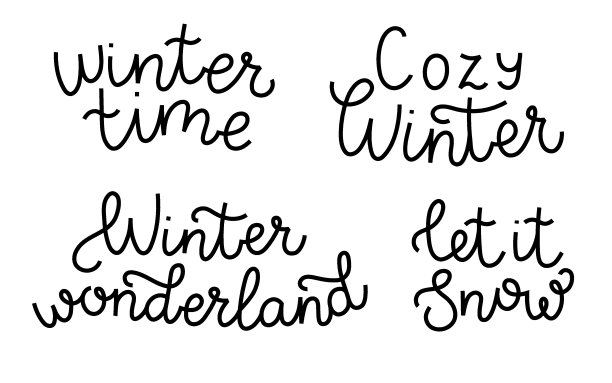 在手写风格的冬季组短语。白色背景上的矢量文本。冬天的时光，冬天的仙境，让它下雪吧。舒适的插图。书法收藏图片下载