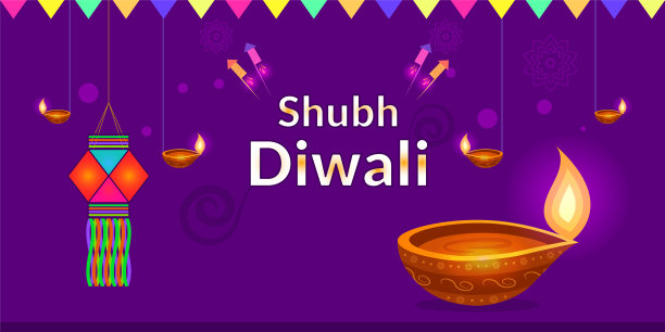 Shubh排灯节横幅与diya图片下载
