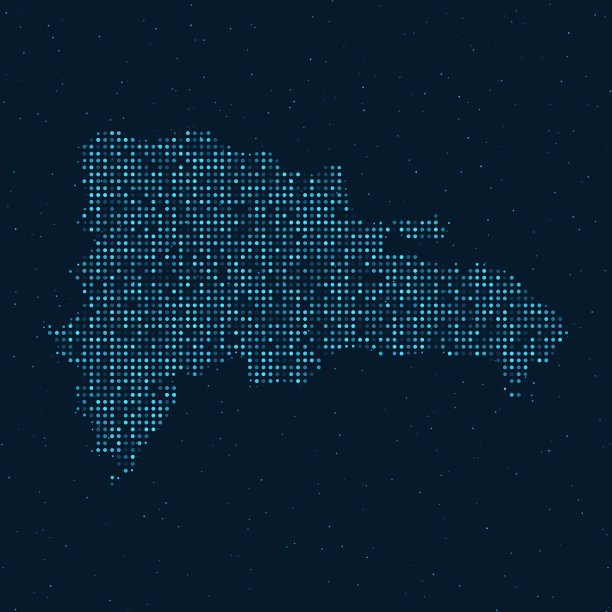 抽象点半色调与星形效果在深蓝色背景与多米尼加共和国的地图。数字点式技术设计球体和结构。矢量图图片下载