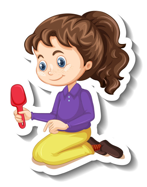 一个女孩拿着铁铲卡通人物贴纸图片下载