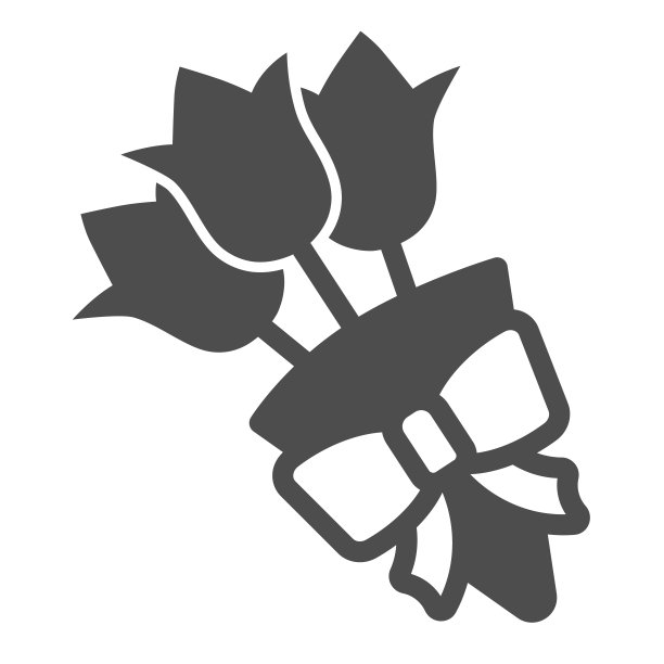 蝴蝶结固体图标的花束，约会和浪漫的概念，白色背景上的花朵矢量标志，字形风格图标的移动概念和网页设计。矢量图形。图片下载