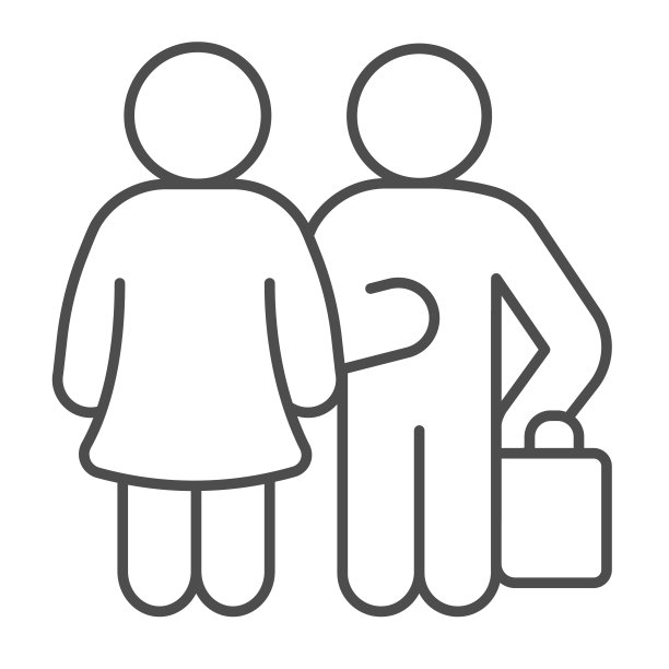 男人带行李和女人细线图标，约会和伙伴关系概念，移动，旅行矢量标志上的白色背景，轮廓风格图标的移动概念和网页设计。矢量图形。图片下载