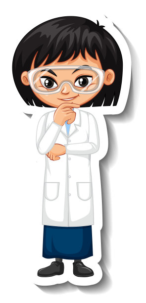 科学家女孩卡通人物贴纸图片下载