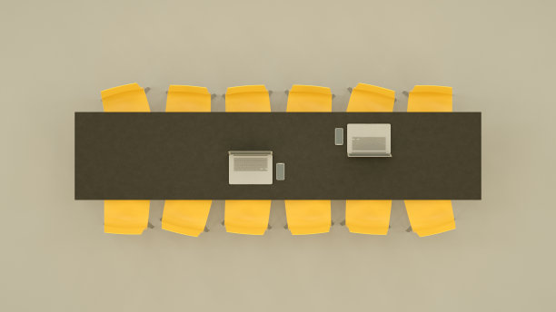 共享工作间，带会议桌椅的会议室，俯视图图片下载