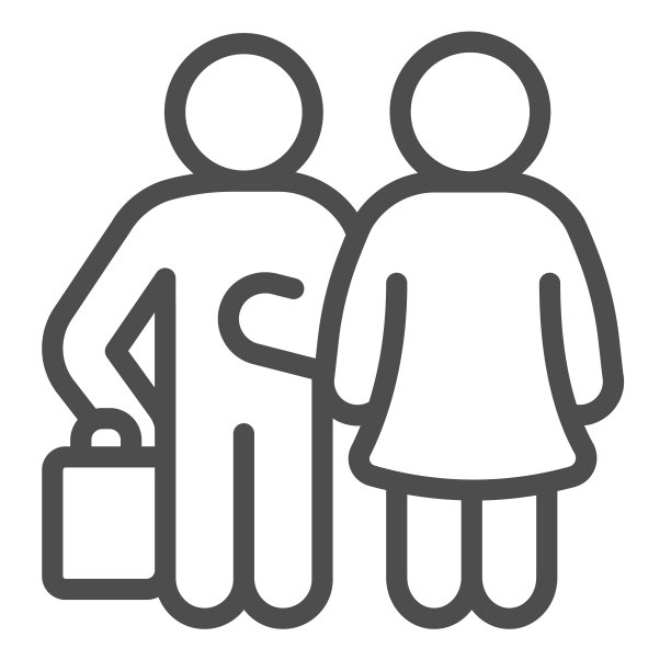 男人带行李和女人线图标，约会和伙伴关系概念，移动，旅行矢量标志上的白色背景，轮廓风格图标的移动概念和网页设计。矢量图形。图片下载