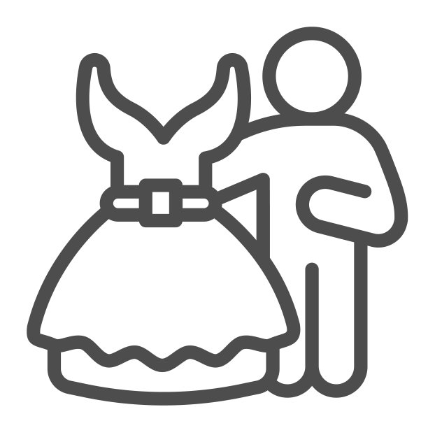 婚纱和缝纫大师，设计师销售线图标，婚姻概念，白色背景上的服装矢量标志，轮廓风格图标为移动概念和网页设计。矢量图形。图片下载