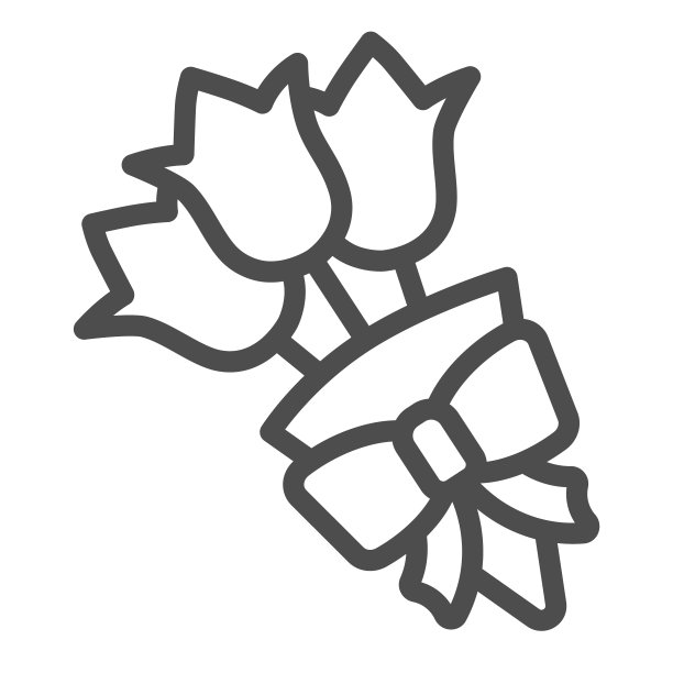 带有蝴蝶结线图标的花束，约会和浪漫概念，白色背景上的花朵矢量标志，轮廓风格图标的移动概念和网页设计。矢量图形。图片下载