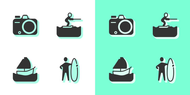 设置冲浪板、摄影、游艇、帆船和图片下载