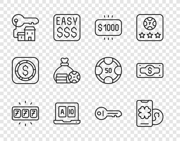 集线老虎机与jackpot，在线扑克桌游戏，奖金赌场，赢得房子钥匙，包，旧和堆栈纸币现金图标。向量图片下载