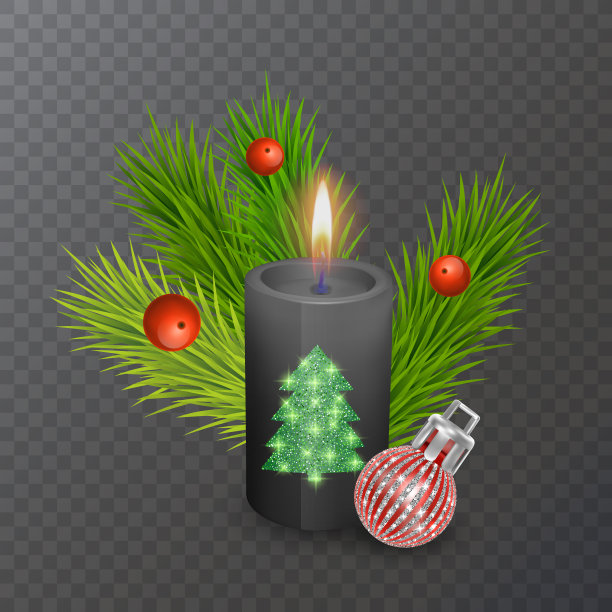 圣诞蜡烛和圣诞装饰隔离在透明的背景图片下载