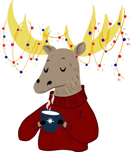 可爱的圣诞鹿在圣诞树的花环。圣诞快乐，新年快乐。用于卡片，海报，横幅，网页设计和印在t恤上。容易编辑。矢量插图现代图片下载