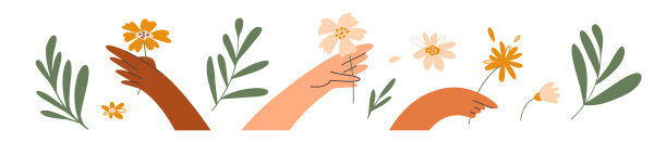 向量插图的多样性人类的手拿鲜花图片下载