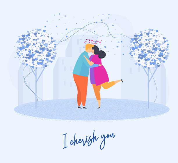 恋爱中的异性恋夫妇。一个男孩和一个女孩在春城公园约会。图片下载