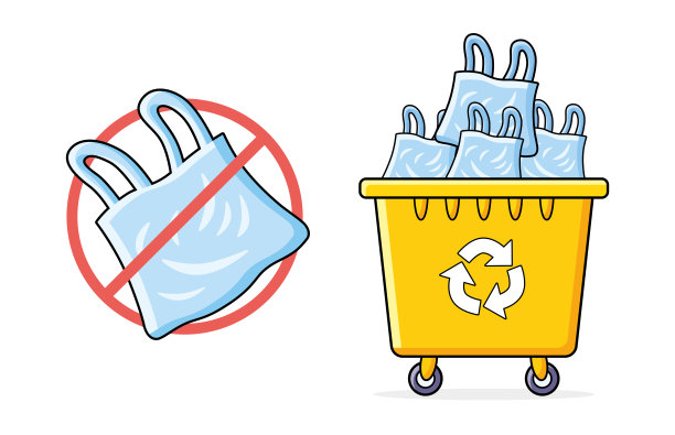 禁止塑料袋标识和回收垃圾桶图片下载