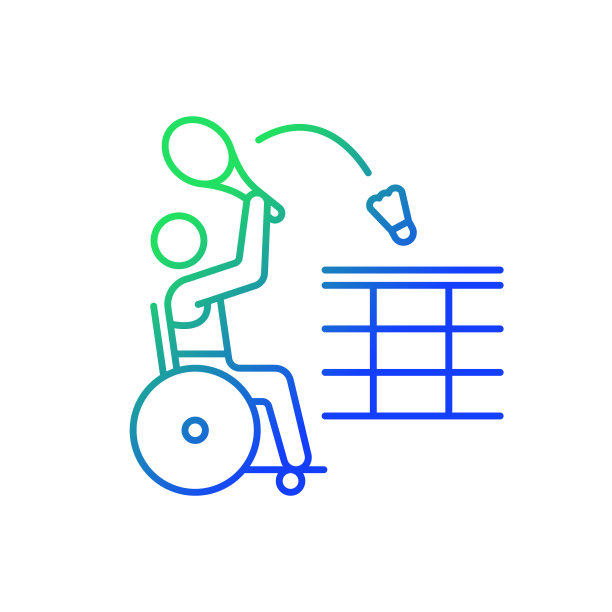 轮椅羽毛球梯度线性矢量图标图片下载