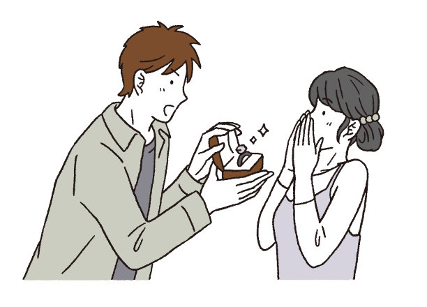 男子求婚和快乐女子的简约插画图片下载