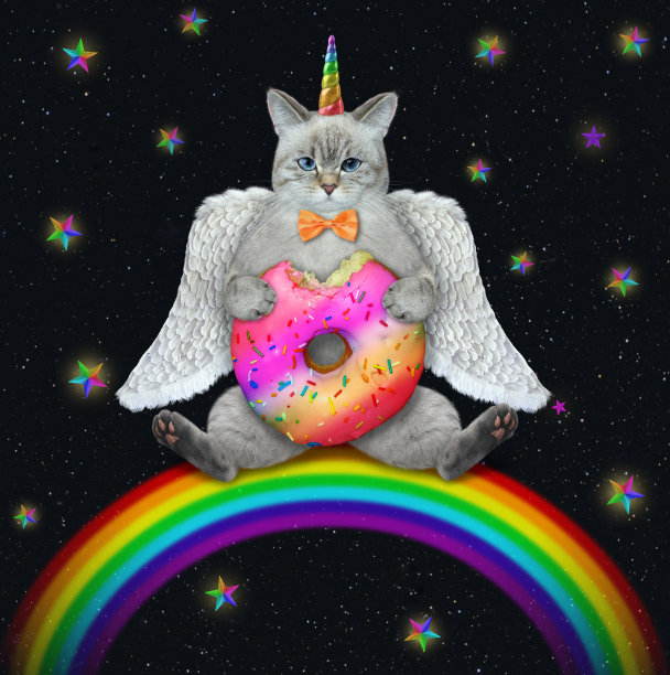 灰鳞花，长着翅膀，栖息在彩虹上图片下载